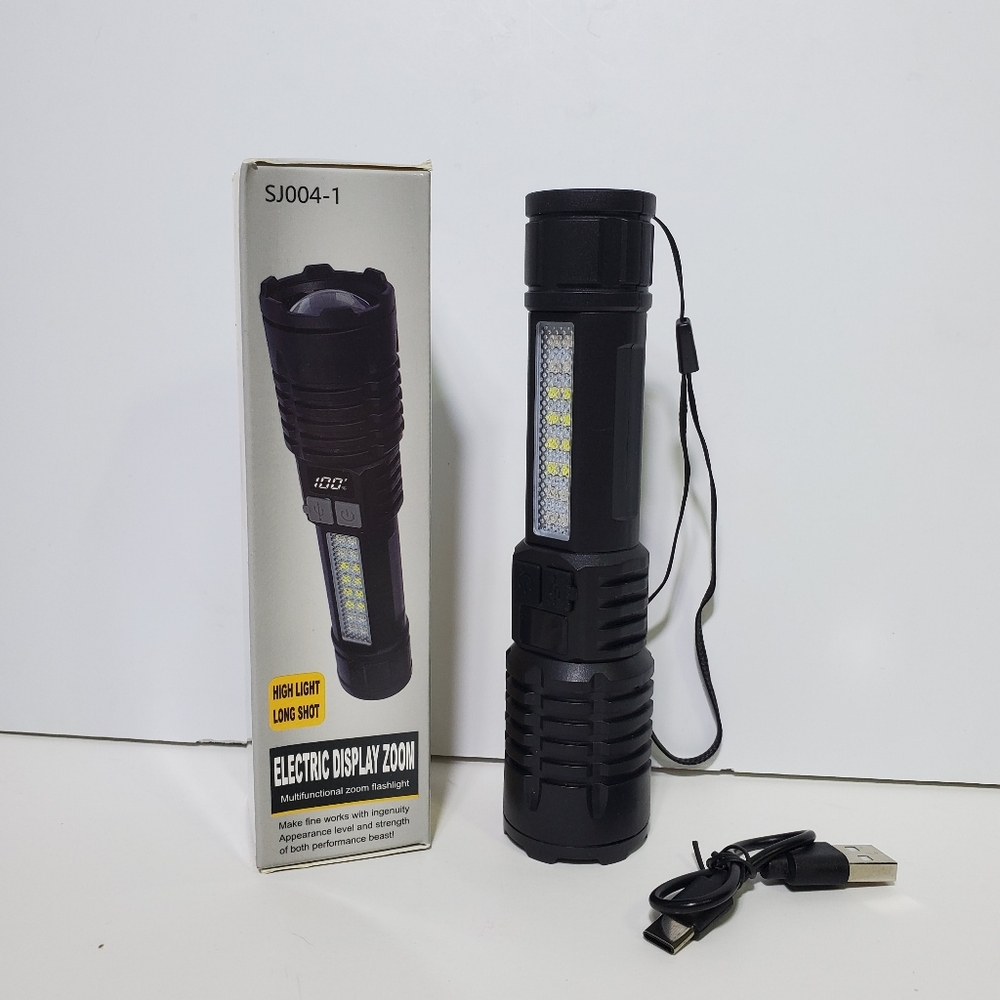 Rechargeable LED Multi-Function Zoom Digital Flashlight Side Work Outdoor Light